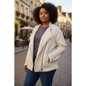 Nic+Zoe Women Cream Tweed Fringe Open Front Cardigan Jacket 2X Classic Career